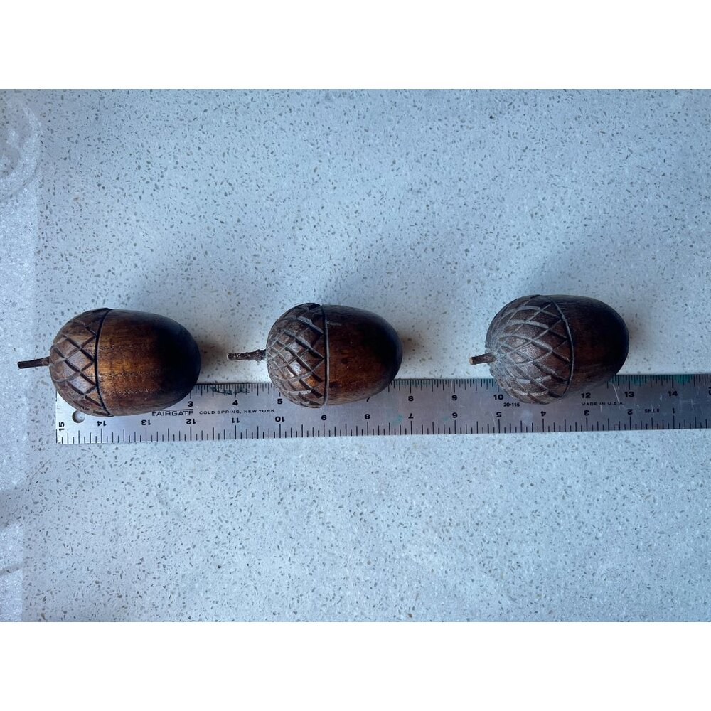 Handcrafted Wooden Acorn Decor Set Of 3 - Rustic Natural Finish - Picture 6 of 8